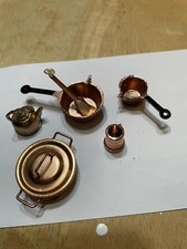 Dolls House Miniature Vintage Copper Saucepans Utensils Frying Pan