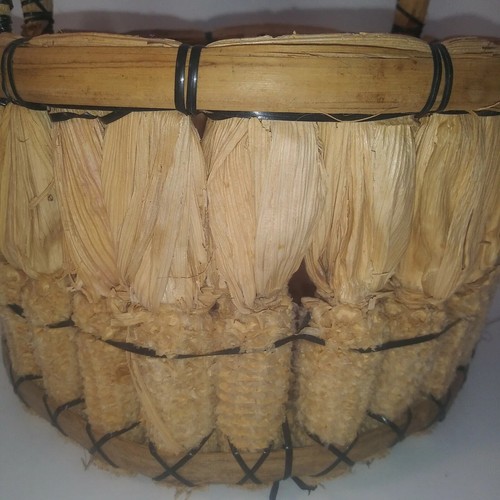 Vintage Boho Woven Corn Cob Husk Country Folk Centerpiece Basket Thanksgiving - Picture 2 of 7