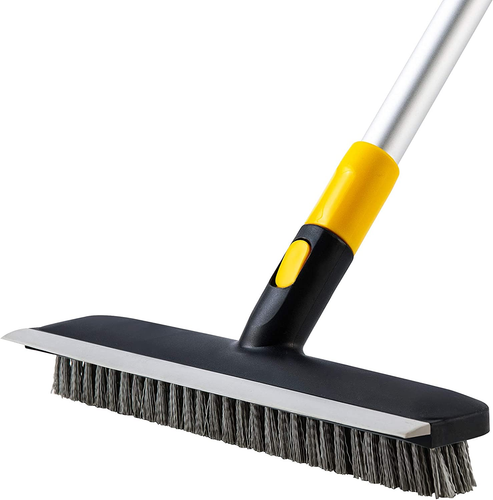 Floor Scrub Brush Telescopic Handle 2 in 1 Scrape Brush Stiff Bristle Shower Scr