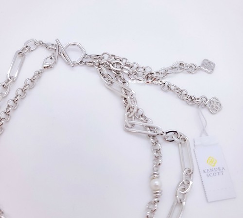 100 Authentic KENDRA SCOTT Mollie Multi Gold Rhodium Strand Necklace White Pearl - Picture 10 of 12