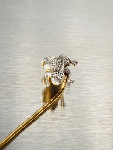 Antique 18k 18ct Gold Platinum & Diamond Frog Stick Pin Tie Pin Very Rare - 第 6/21 張圖片