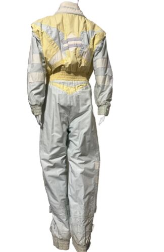 Vintage Bogner One Piece Ski Suit: White Multi Colored With Matching Gloves S/M - Picture 16 of 19