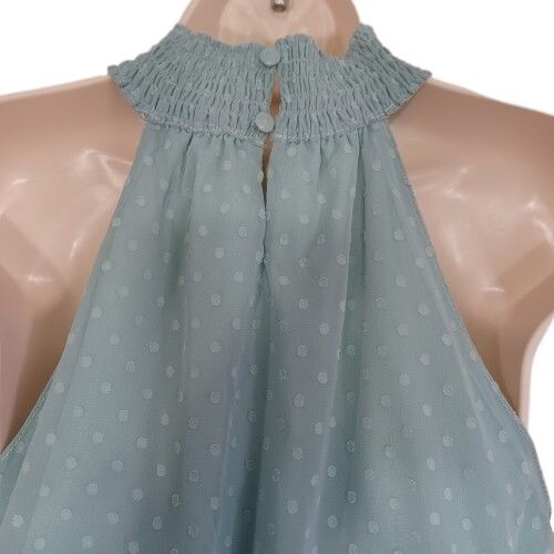 Vestido halter SHEIN Privé Swiss Dot fruncido acanalado nudo frontal con volantes dobladillo de gasa - Imagen 6 de 14
