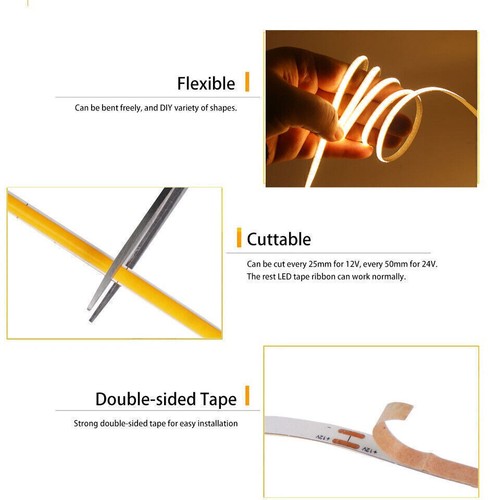 480LED/M COB Strip LED Tape Light 12V Super Slim 4mm Flexible Band Ribbon Lights - Picture 5 of 19