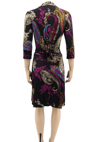 Splendido ABITO ANDREA RENATO WRAP floreale nero viola beige taglia EUR 36 US 6 - Foto 4 di 5