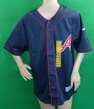 DYNASTY genuine navy/red Atlanta Braves short sleeve button front Jersey shirt