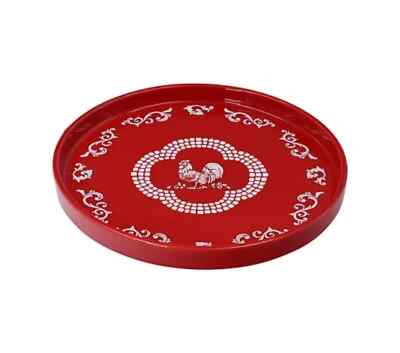 Temp-tations Ovenware Doodle Doo Rooster 13'' Ceramic Lazy Susan Red White