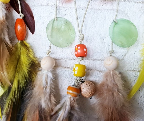 Yellow-orange colors handmade crochet wall decor dream catcher-wind bell - Picture 11 of 11