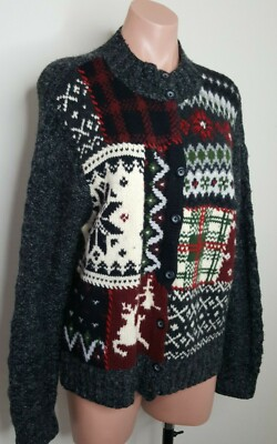 #ad Chelsea Cambell Women#x27;s Petites Wool Cardigan Sweater Long Sleeve Size Medium M $28.02