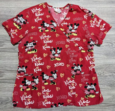 Mickey Mouse Scrubs Adult Medium Red Minnie Valentine's Love Top Preowned Womens