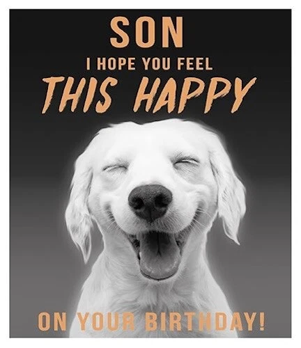 Son I Hope You Feel This Happy On Your Birthday Card Dog Cute Humour Joke Funny - Picture 1 of 1