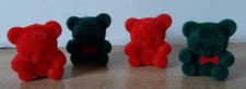 Vintage 1980s Fuzzy Flocked Red  Green 1" Christmas Bears with Red Bowtie Craft