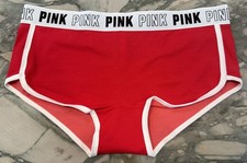 NEW Victoria Secret PINK BLOCK LOGO Cotton Trim Boyshort - Red Fury - XXL