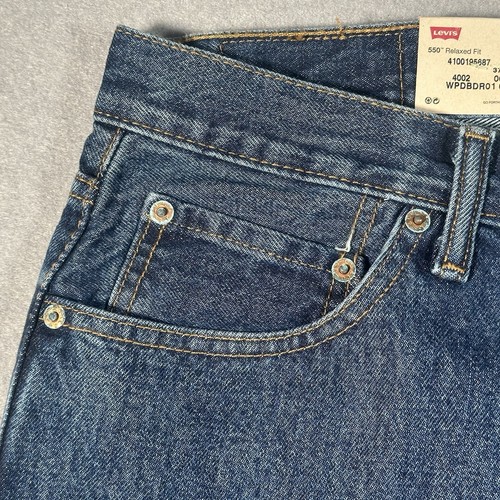 Levis Jeans Men's 32x32 Blue Relaxed Straight Fit Cotton Dark Wash Denim NOS - Picture 3 of 10