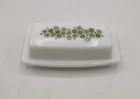 Vintage Pyrex Spring Blossom Butter Dish and Lid Green Pattern Milk Glass USA