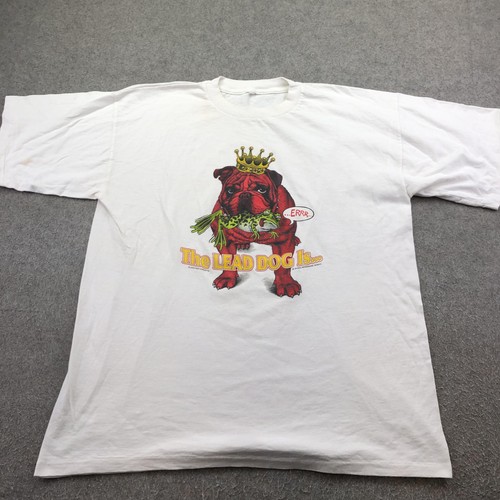 Vintage Lead Dog Shirt Mens XL White Bulldog Frog Graphic Funny Double Sided 90s