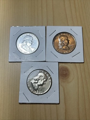 1959 1960 1961 FRANKLIN Half Dollar 50c Cents Silver PROOF 3-COIN Lot
