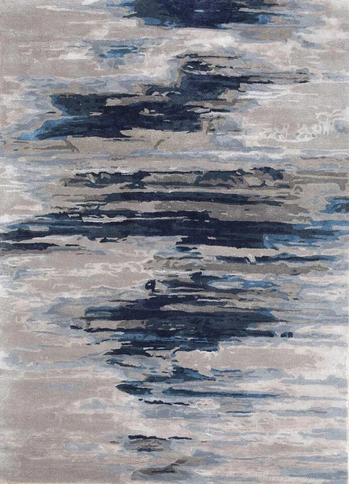 Hand Tufted Wool Area Rug Color blue Geometric Abstract Design Premium Quality