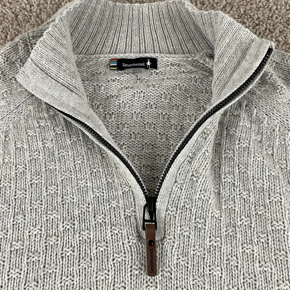 Suéter Smartwool Para Hombre Grande 1/4 Cremallera Texturizado Grueso Tejido Lana Gris E274 Foto 2 de 4