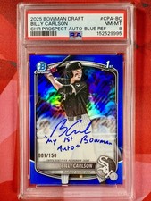 2025 My 1st Bowman Draft BILLY CARLSON Blue Auto 1/150 PSA 8 White Sox MLB Card