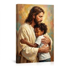 Jesus Hugging Child Art Print Canvas Wall Decor Religious Faith Love Painting