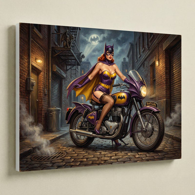 Batgirl Batcycle DC Comics Retro Style Sexy Pin-Up Wall Fan Art UV Canvas Print