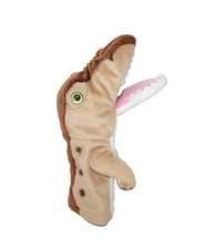 Aurora Plush T Rex Dinosaur Hand Puppet Brown Tan With Green Eyes 10"