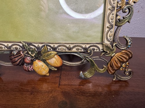 Jay STRONGWATER Photo Frame 10” Gold Tone Enamel SWAROVSKI Crystal fall 4x6 PIC - Picture 4 of 11