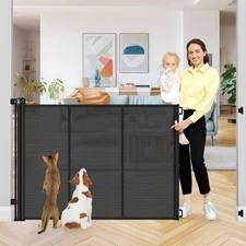 Reinforced 42 Inch Extra Tall Retractable Dog Gate with Reinforced Strips 55 Inc