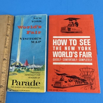 1964 NY Worlds Fair Brochure Greyhound Glide-a-ride etc, Parade Magazine Map