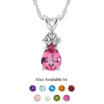 14K Weißgold 7x5mm Birnenform Rosa Topas Diamant Akzent Anhänger Halskette