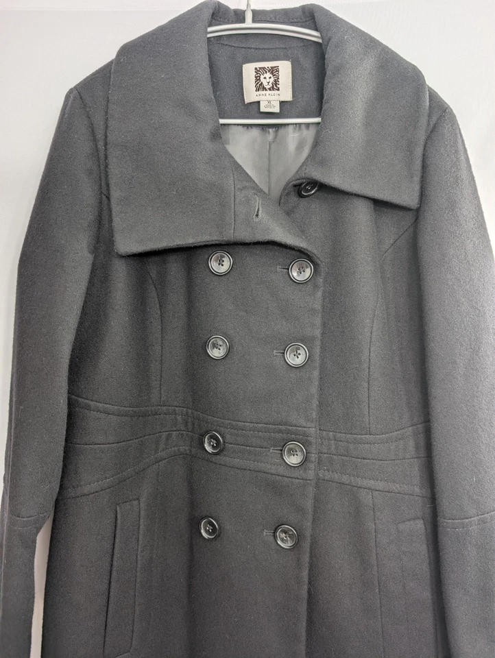 Chaquetón de lana para mujer Anne Klein negro XL doble pecho 80 % lana Foto 3 de 4