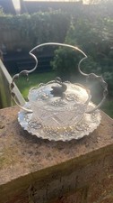 Vintage Edwardian Silver Plate Cut Glass Jam Pot Swan Detail Lid #249