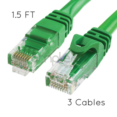 3x 1.5FT CAT6 Cable Ethernet Lan Network CAT 6 RJ45 Patch Cord Green NEW