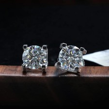 3CT Round Cut GRA Certified Moissanite Classic Stud Earrings 14k Gold Plated