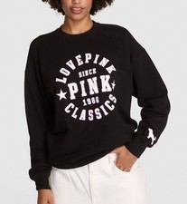Victoria  s Secret PINK Ivy Fleece Classic Crew Sweatshirt Pure Black LARGE
