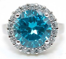 4CT Blue Topaz  White Topaz 925 Solid Genuine Sterling Silver Ring Sz 6 MB5-7