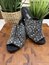 Joan Boyce Women’s open toe Slip On Encrusted Black Rhinestone Heels Sz7.5 EUC