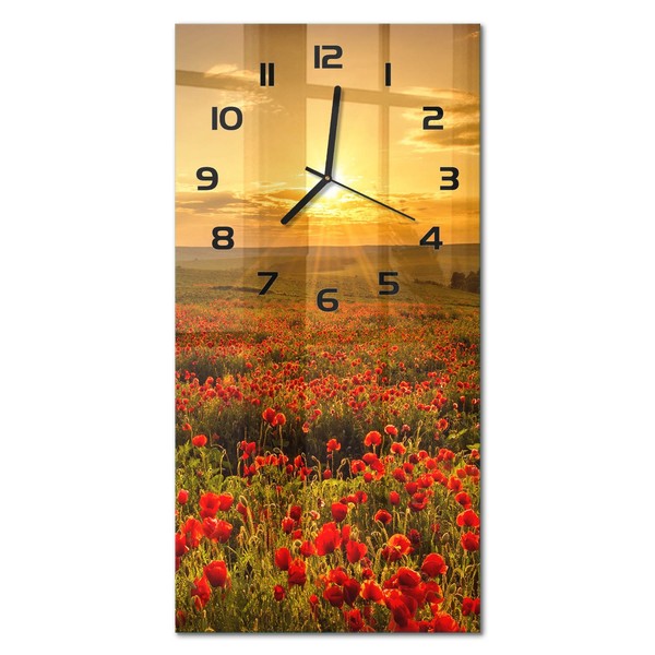 Wanduhr Aus Glas Rechteckig Im Hochformat Mohnfeld Schwarze Zeiger 30X60 Cm-image