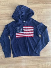 Cat  Jack Navy Blue American Flag Open Knit Hooded Sweater, Size XL 14 