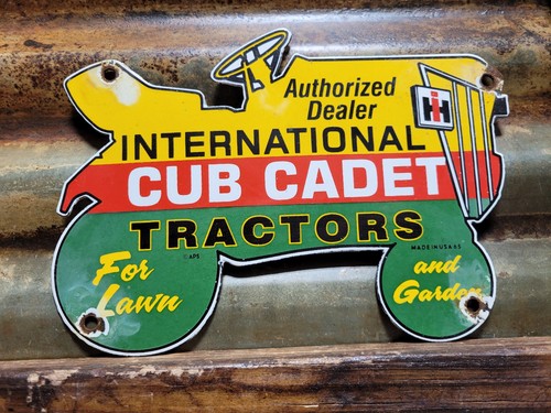 VINTAGE INTERNATIONAL HARVESTER PORCELAIN SIGN 1965 CUB CADET FARM TRACTOR 10"