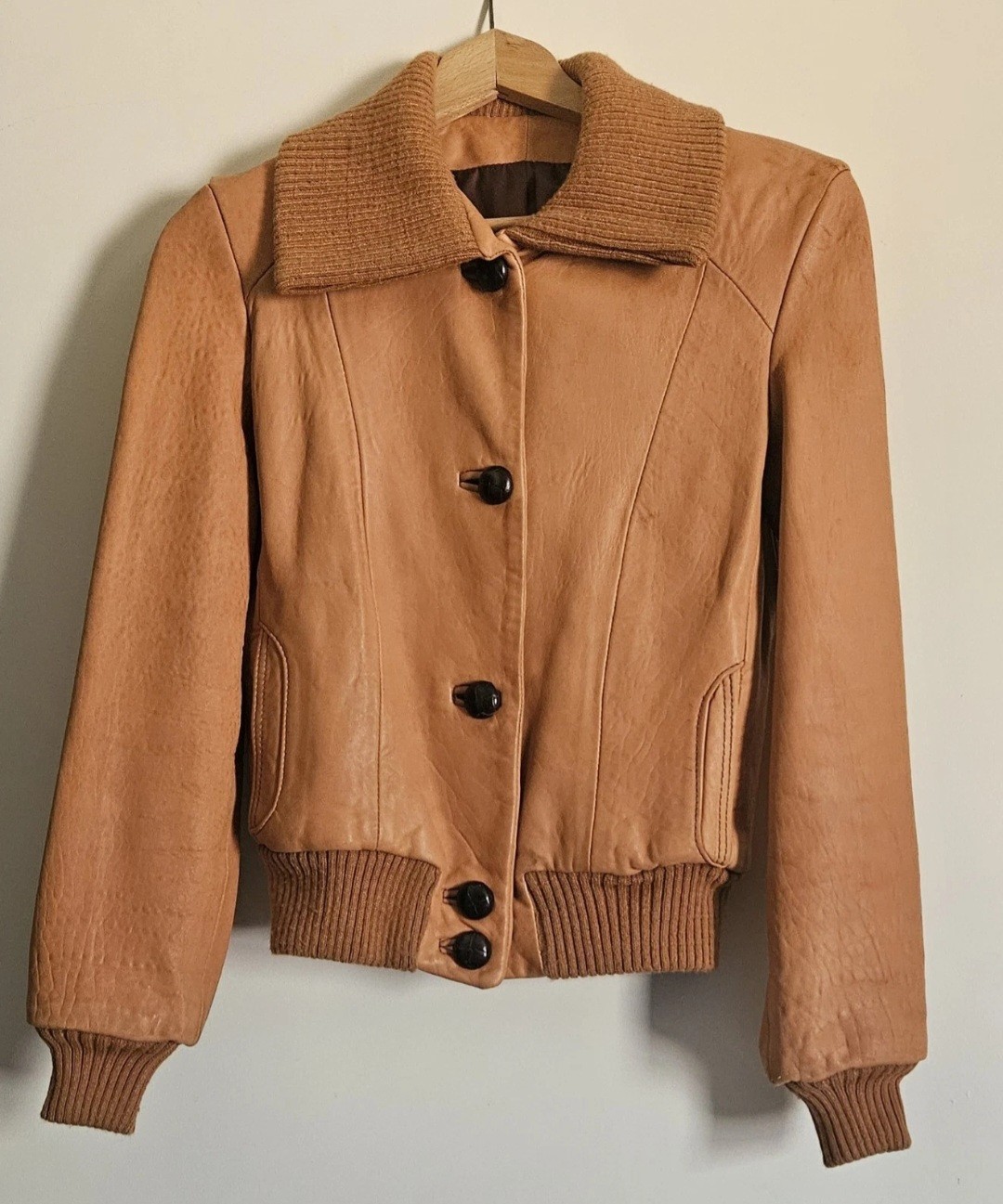 Vtg 1960s 70s East West Musical Instrument Co Leather Jacket Made in France sz S