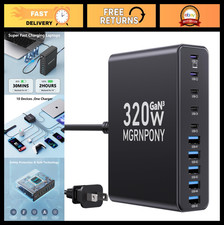 320W USB C Charger Block, 10-Port GaN Fast Charging Station, Multi-Device USB Hu