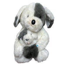 Vintage Sheep Dog Puppy Plush Holding Baby White Gray Stuffed Animal 1985 Dakin