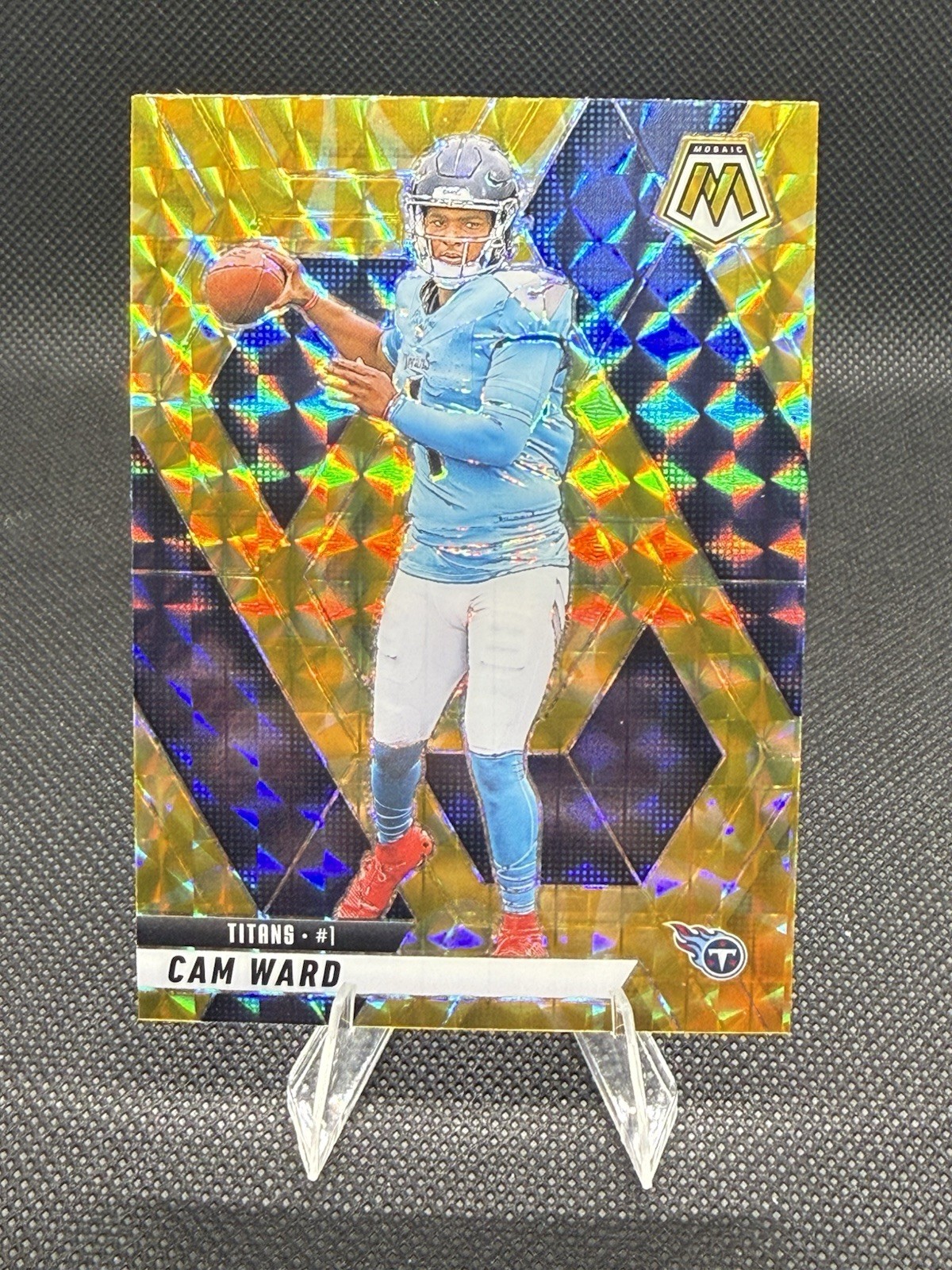 2025 Panini Mosaic Cam Ward #382 Yellow Reactive Prizm (RC) Tennessee Titans