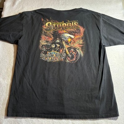 Mens 2011 Sturgis Black Hills Rally Eagle Motorcycle T Shirt Black Size 2XL