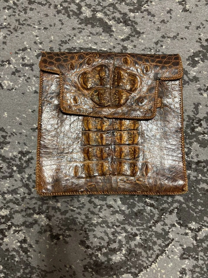 Bolso sin asas vintage de cocodrilo cocodrilo imitación cocodrilo años 40 cosido con látigo Foto 2 de 4