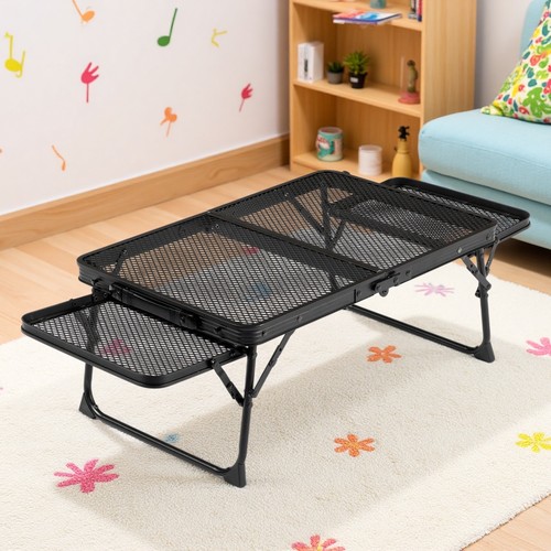 3ft Folding Camping Wire Mesh Table - Side Wings Adjustable Aluminum Frame Black - Picture 5 of 24