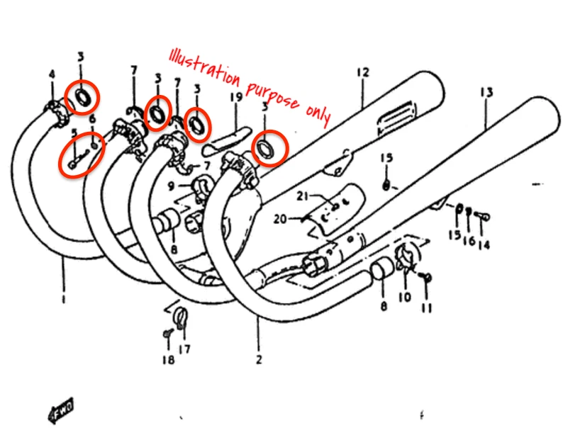 Juego de reparación junta colector escape Suzuki GS750 GS850 GS1000 GS1100 (1977-1983) Foto 2 de 2