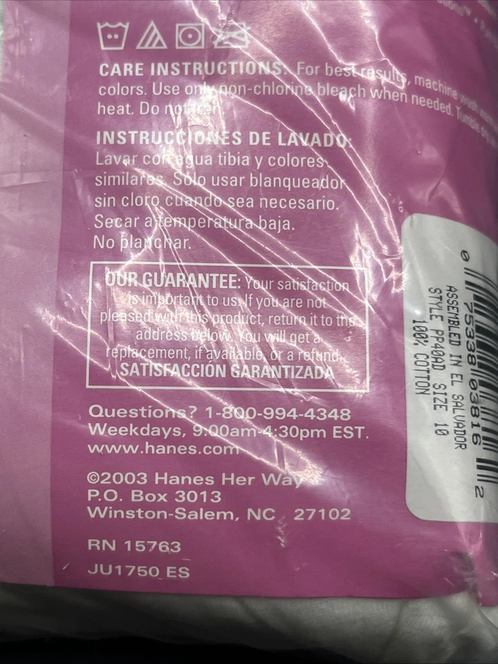 Paquete de 6 calzoncillos de algodón para mujer Hanes Her Way ropa interior año 2003 talla 10 Foto 4 de 4